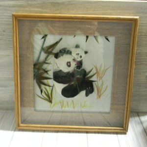 Vintage Silk Embroidery Panda's in Frame